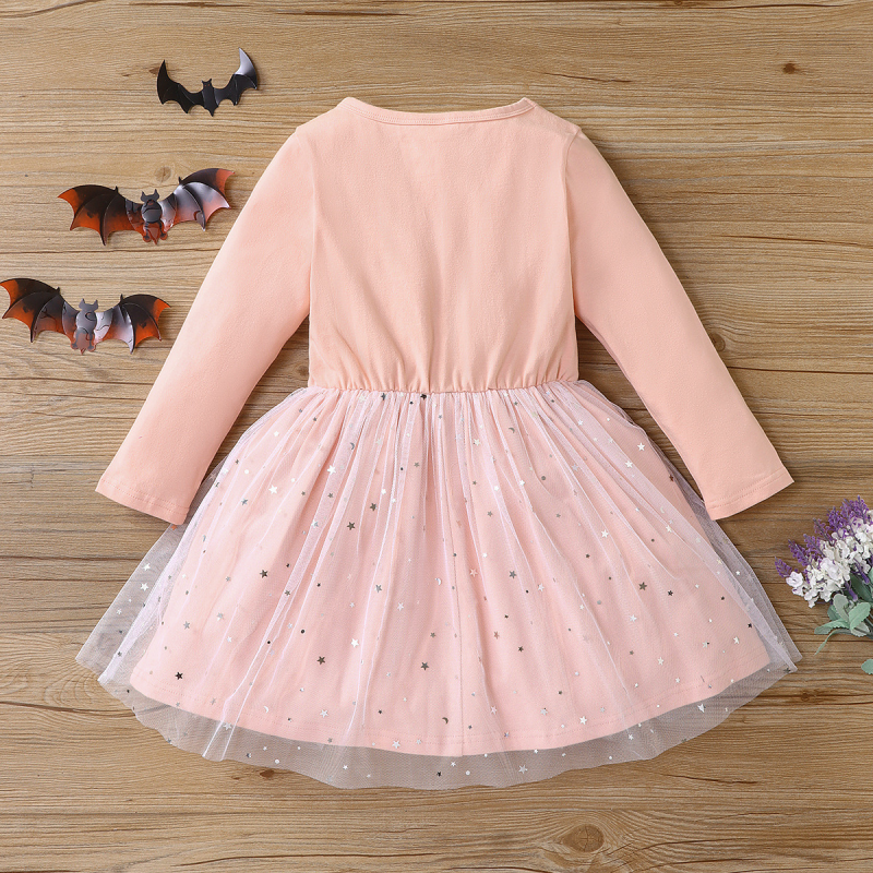 Disney Halloween long-sleeved bat wing dress with net skirt for girls princess dress for autumn party comfortable and soft for little girl to wear Fem