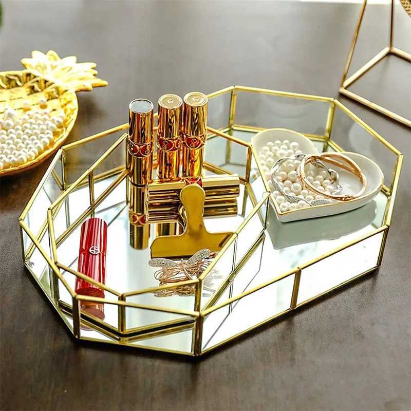 Storage Glass Storage Tray Home Kitchen Golden Tray Simple Jewelry Cosmetic Decoration Retro Copper Tea Storage Trays Y251129