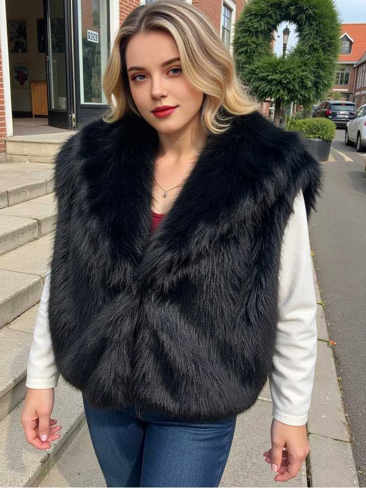 MUJER Faux Fur Sleeveless Vest Women Black Cropped Vests for Women Winter Womens Warm Vest Fashion Waistcoat Padded Vest WomanT251129