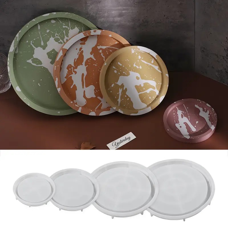 Round Tray Silicone Mold DIY Gypsum Cement Printing Handcrafted Storage Tray Flowerpot Base Casting Mold Home Decoration