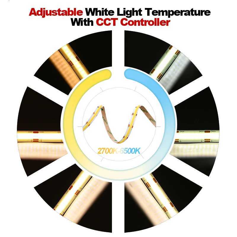 CCT COB LED Strip Lights High Density 608 LEDs/m Flexible Dimmable FOB Led Tape 2700K to 6500K Changeable LED Lighting DC12V 24V M251129