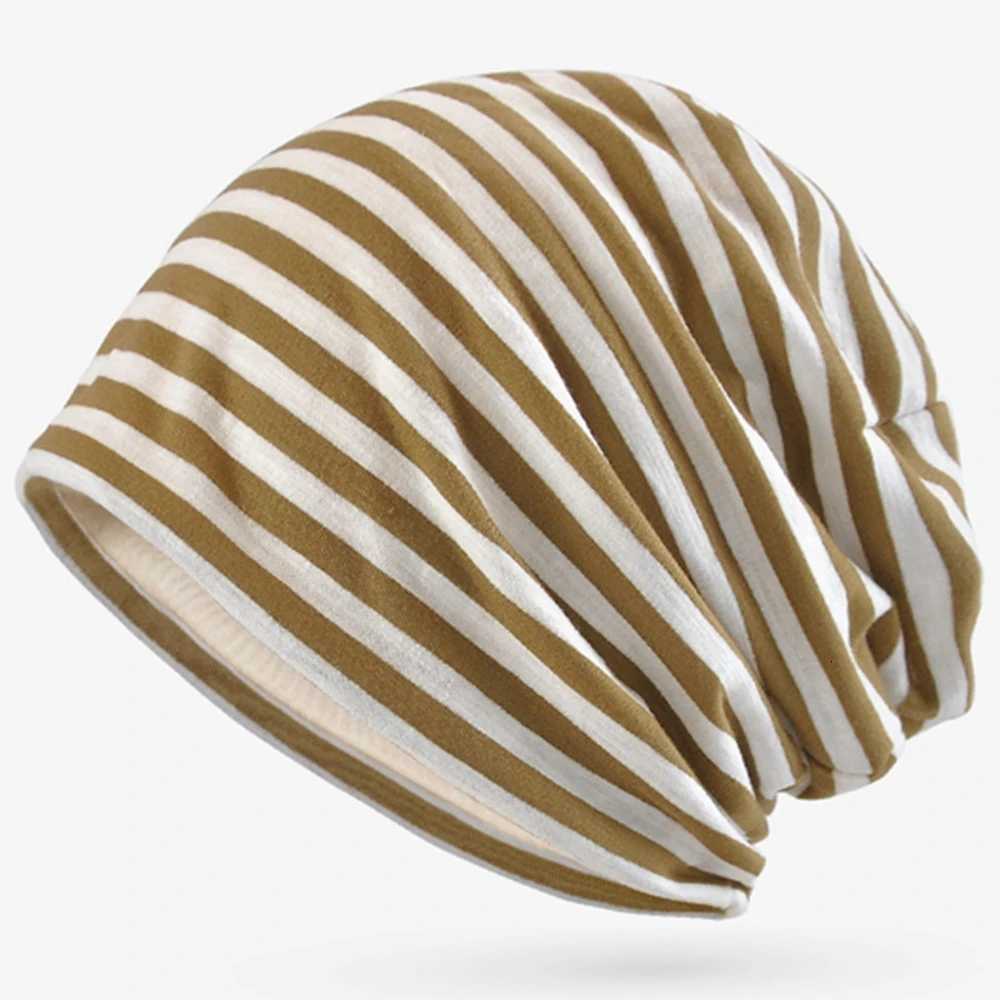 Ladies Summer Striped Knit Beanie Hat Spring Slouchy Style Skullies Cap Women Thin Bonnet Cap Autumn Men Benie Hiphop Pile hatXJ251129