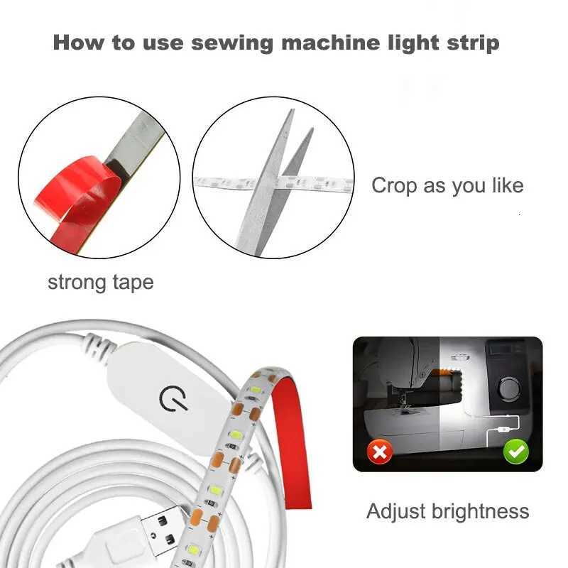 1M/2M/3M LED Sewing Machine Light Strip Waterproof SMD 2835 White USB 5V Powered With Touch Switch Lighting Strips For Cabinet M251129
