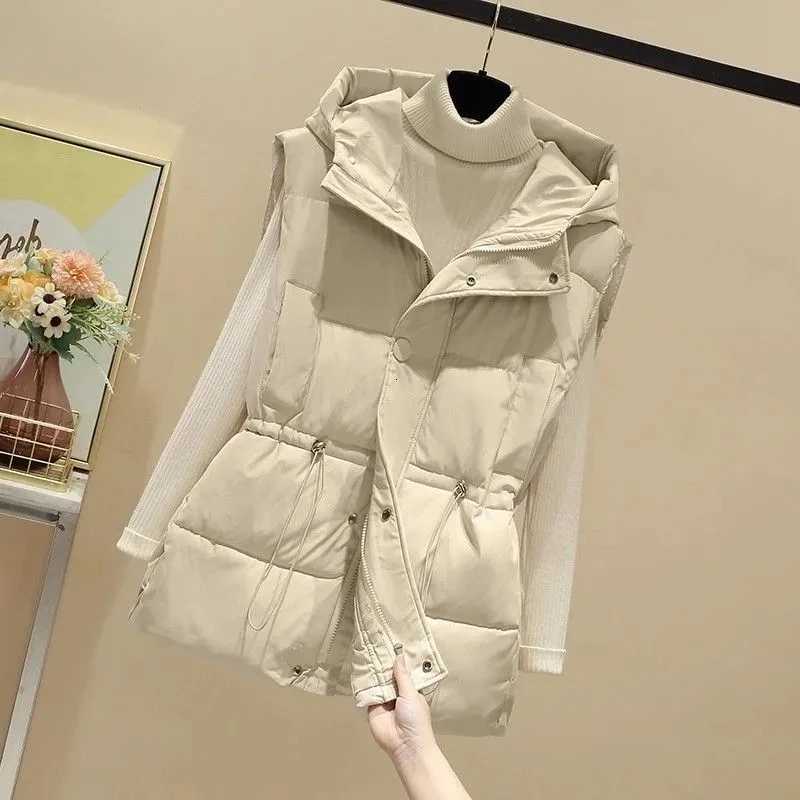 WomenS Autumn Winter Down Cotton Vest Jacket 2025 New High-End Loose Hooded Vest Jacket Top Women Sleeveless Waistcoat OutwearT251129