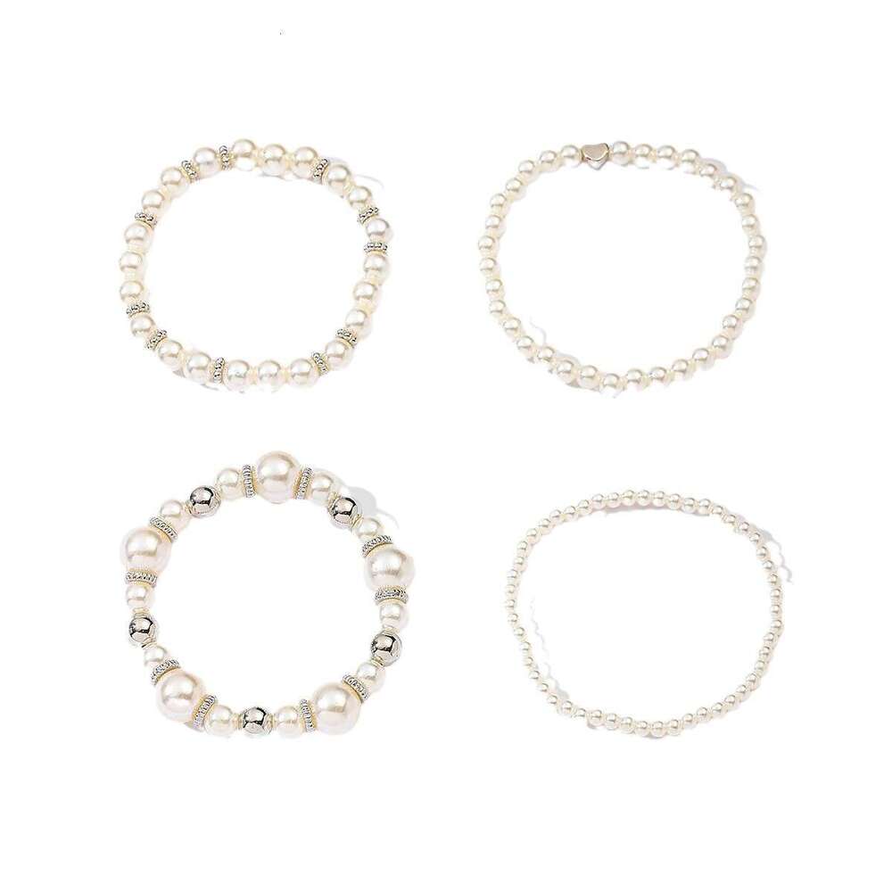 hot selling jewelry fashionable love shaped pearl bead stacked bracelet four piece set