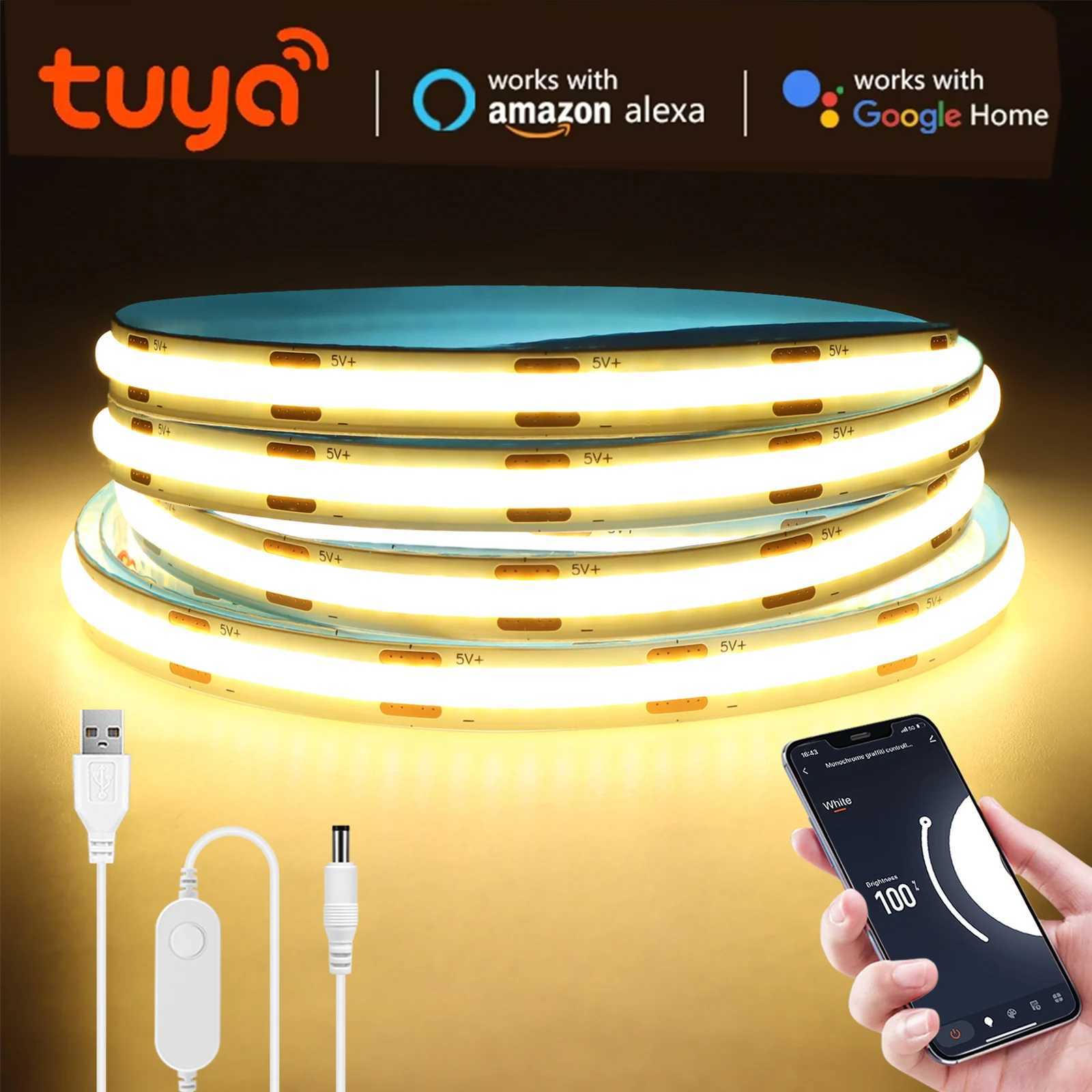 DC5V USB Tuya Smart app WiFi COB LED Strip Light1M 2M 3M 5M Dimmable COB LED Strip Work With Alexa/Google Home/Smart Life APP M251129