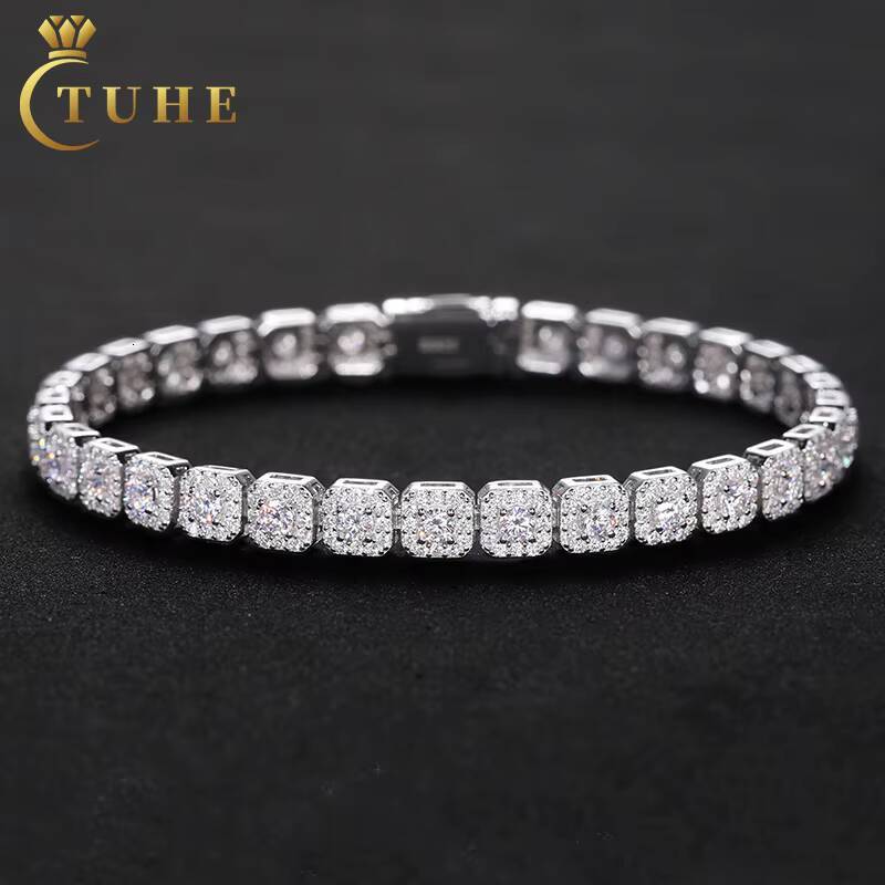 Exquisite VVS Moissanite High Quality White Gold Color Waterproof 925 Sterling Silver Tennis Bracelet for Men