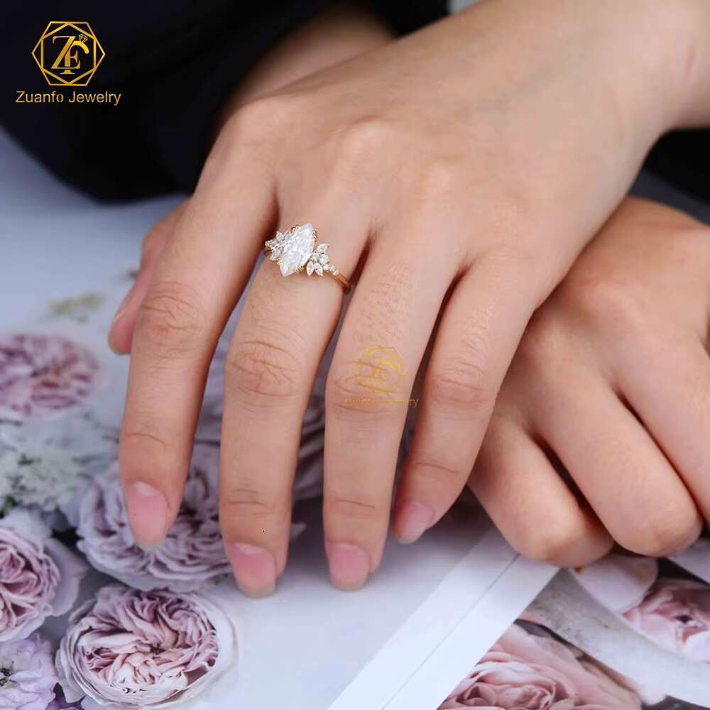 2 ct Marquise Moissanite Engagement Ring Unique Cluster 14K 18K Solid Gold Wedding Band Gemstone Rings for Anniversary