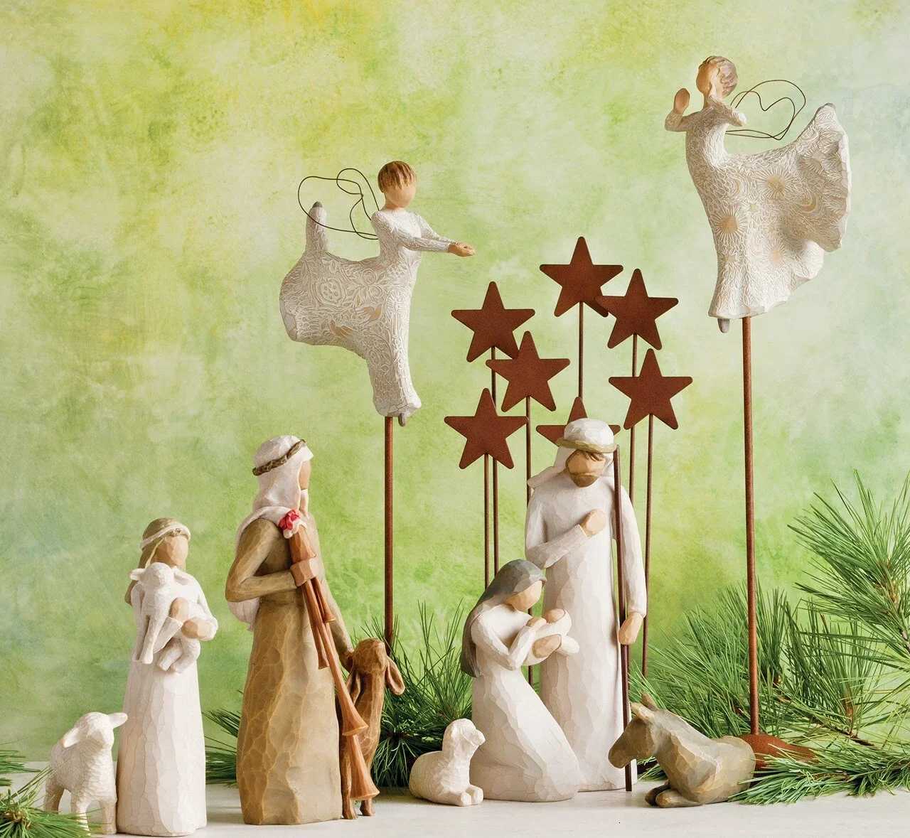 Christmas Crib Figures Jesus Nativity Scene Set Manger Crib Gift Sagrada Familia Catholic Living Ro Desk Decoration He Decor H251129