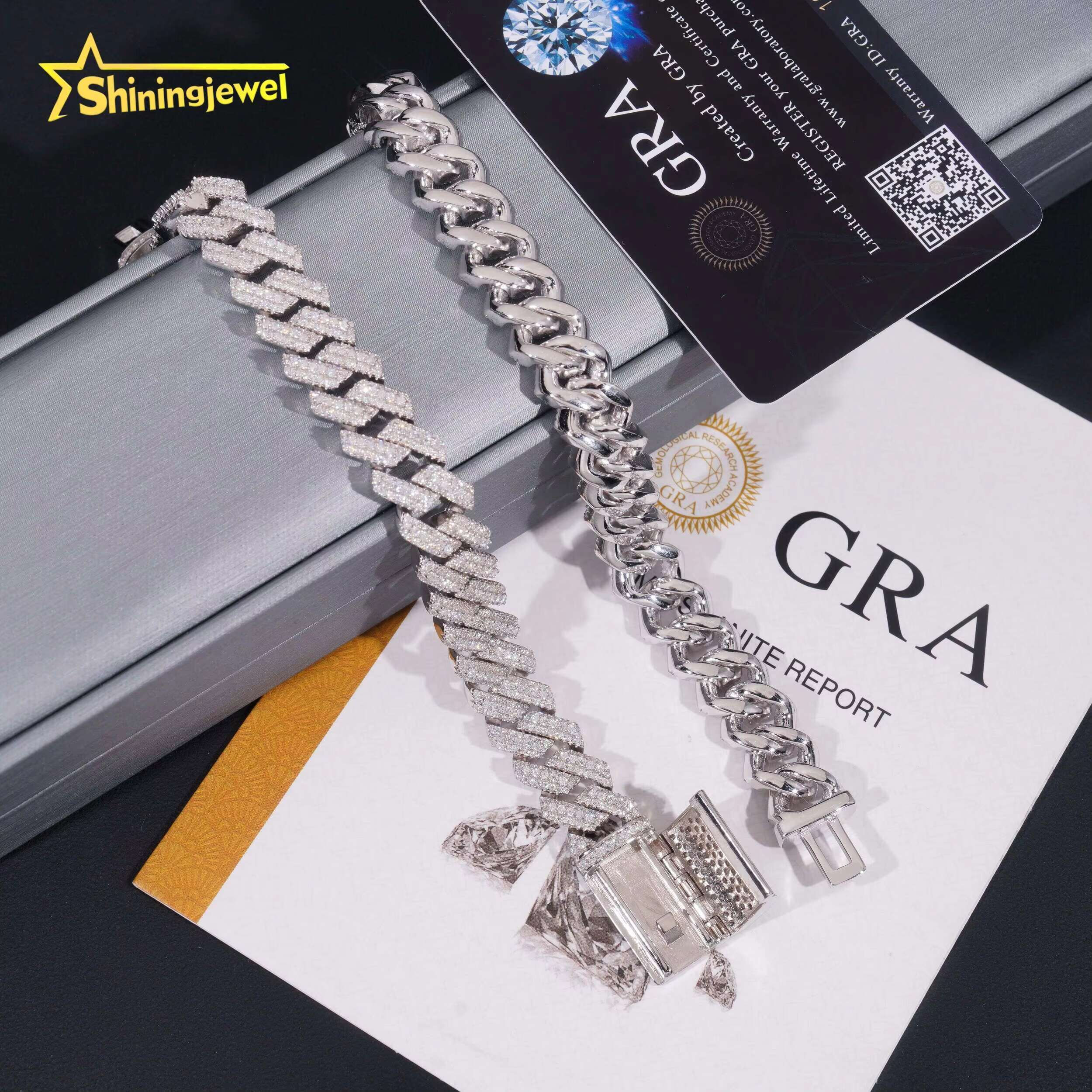 New Design 12.5MM Width Moissanite Cuban Bracelet Hip Hop Jewelry Custom Iced Out Moon Style Moissanite Bracelet for Men