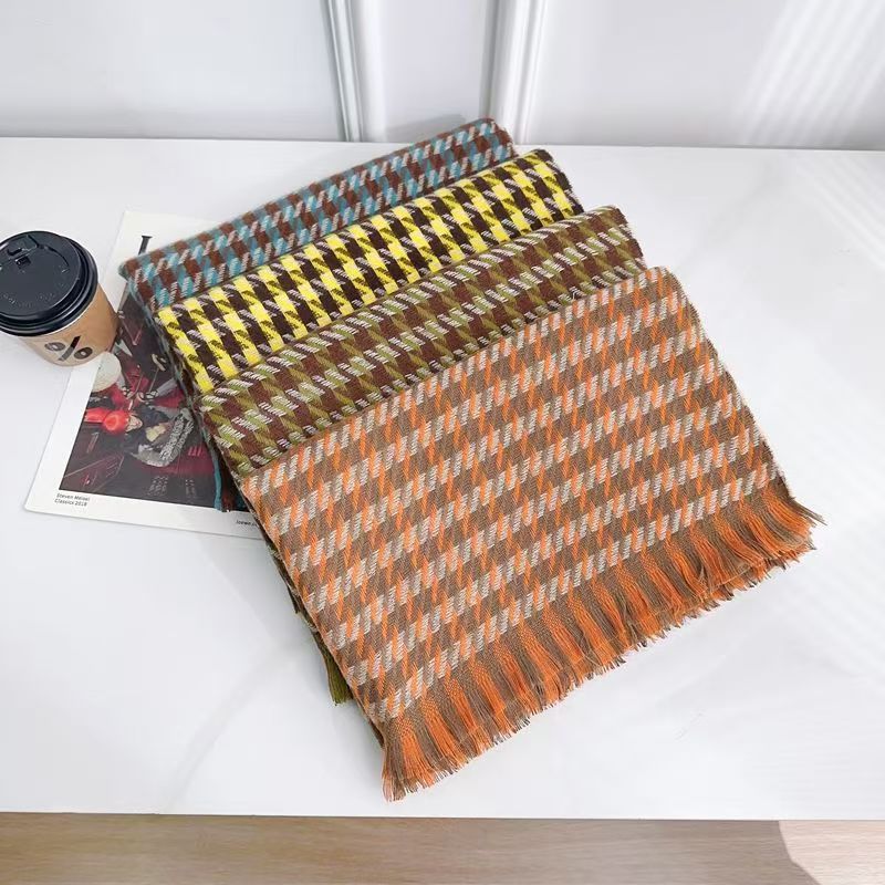 T592 New Color Houndstooth Korean Short Beard Imitation Cashmere Women's Scarf Fashionable and Versatile Neck Shawl Keep Warm