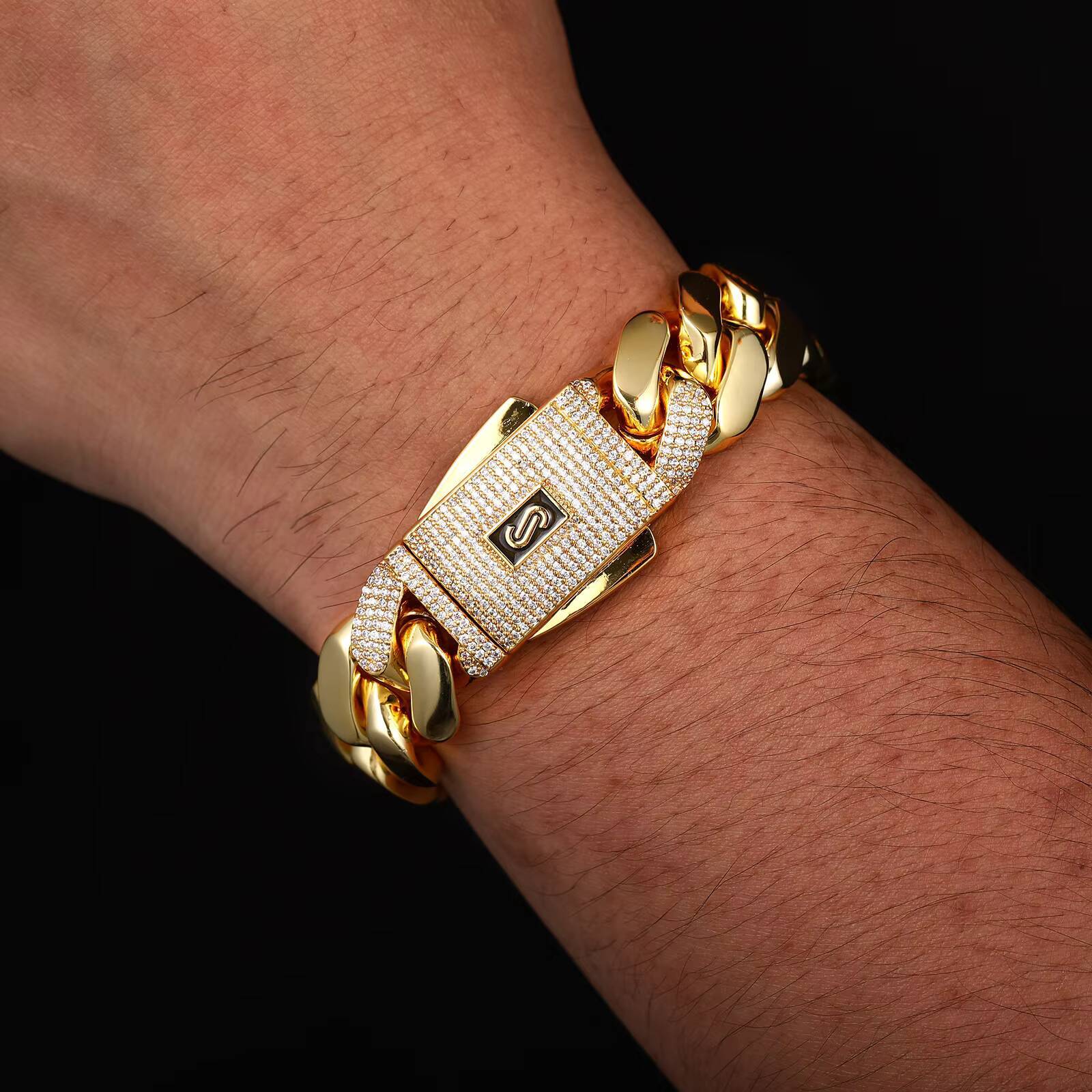 10MM 16MM 20MM 14K 18K Gold Plated Cuban Chain Iced Out Monaco Lock Clasp Heavy Solid Brass Hip Hop Rapper Necklace for Men