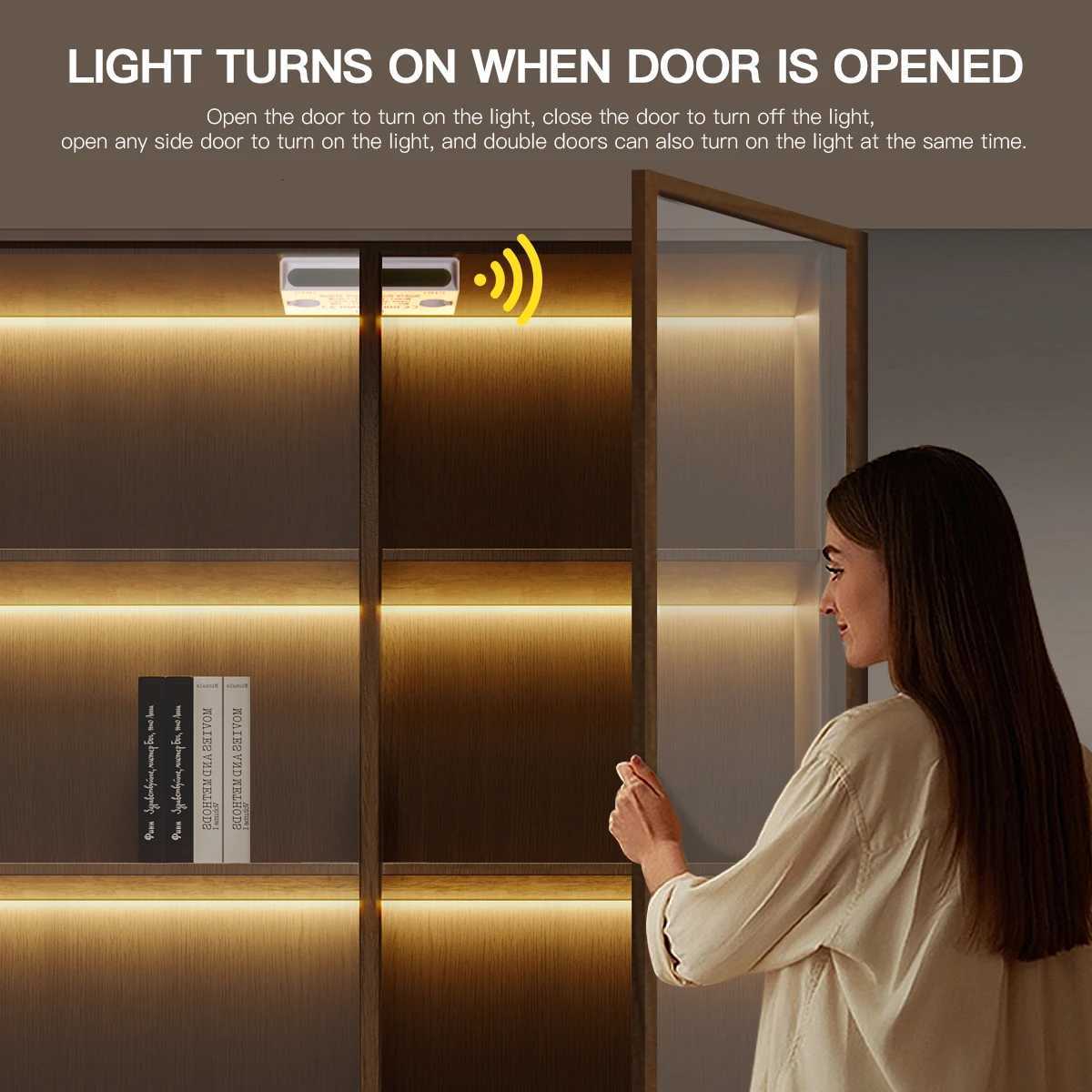 Smart Door Sensor Control 12V COB LED Strip Under Cabinet Lights Closet WardrobeWine Cabinet Double Door Home Decor Lighting M251129