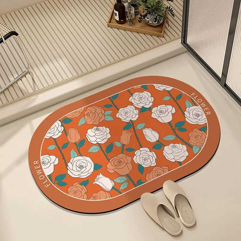 Modern simple flower diat d floor mat bathro toilet door water absorption non-slip foot mat quick drying door mat H251129