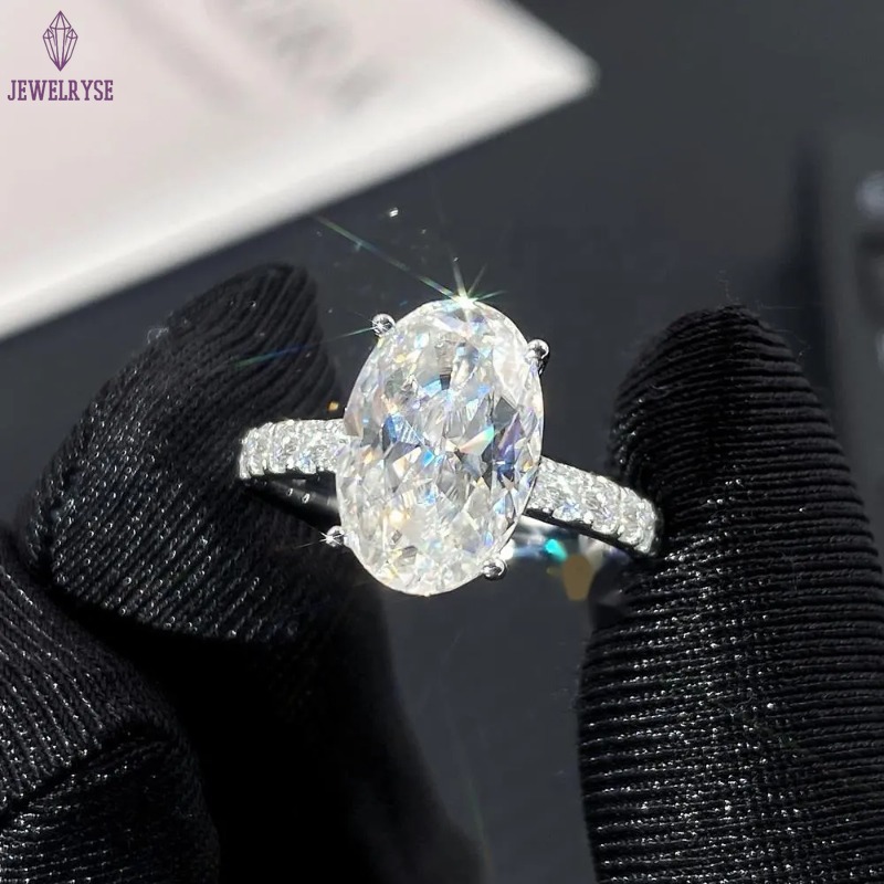 Luxury Womens Engagement Wedding Ring 14k 18k Solid White Gold with Oval Cut Lab Grown Diamond IGI Certified HPHT CVD Jewelry