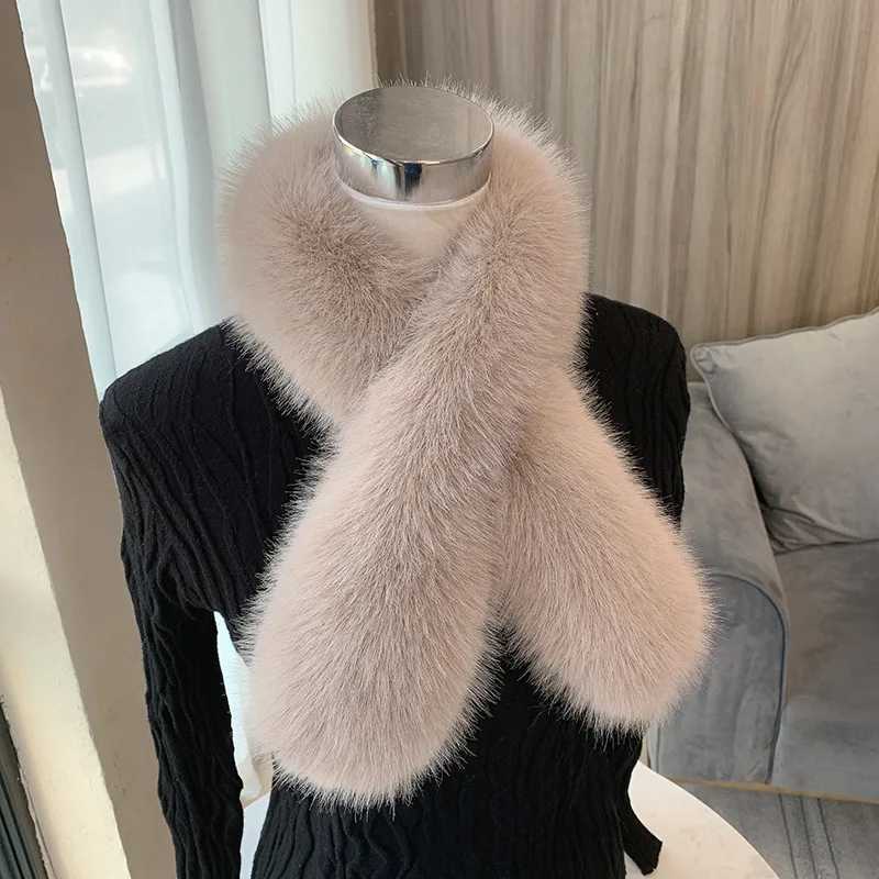 Plush Cross Scarf Faux Rabbit Fur Thickened Soft Scarves Solid Color Winter Cold Resistant Women Neck Warmer Collar ScarfJ251129