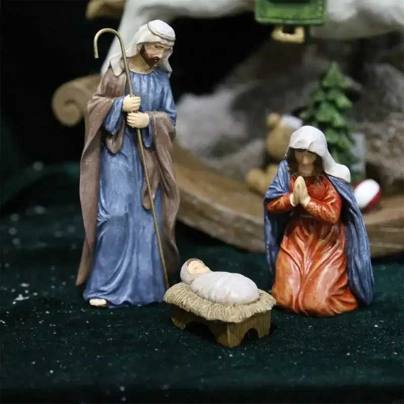 Resins Nativity Scene 3 Piece Figures Set Religious Holy Family Scptures Ornaments Christmas Tabletop Decorative Art H251129