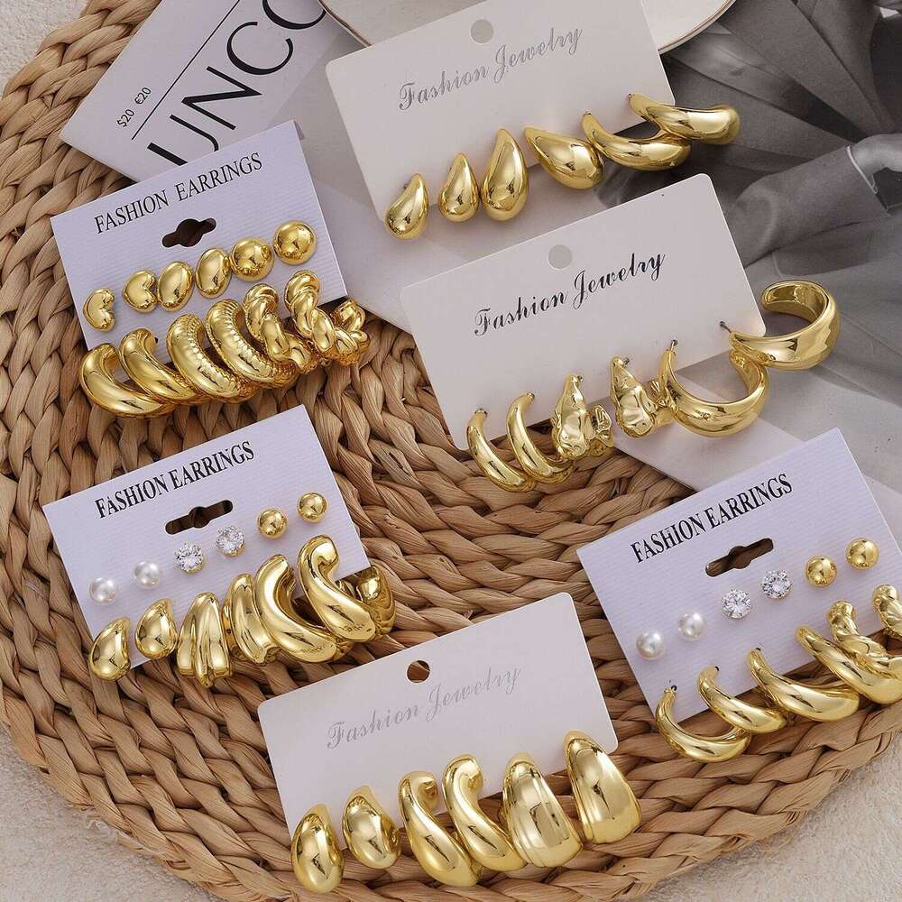 new highend gold personalized water droplet earrings creative cshaped earring set with 6 pairs
