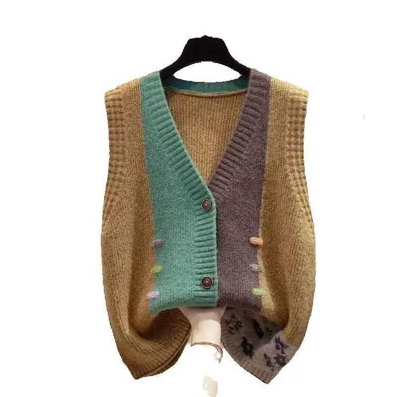 Sweater Knit Cardigan Spring Autumn Women Vest New Fashion Loose All-Match Sweater Waistcoat Ladies V-Neck Sleeveless Jacket TopT251129
