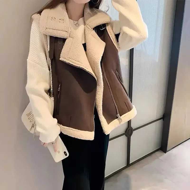 2025 Autumn/winter Fur Integrated Vest Fashion Brown Suede Lamb Hair Vest for Women with Plush Front and Back Wearing JacketT251129