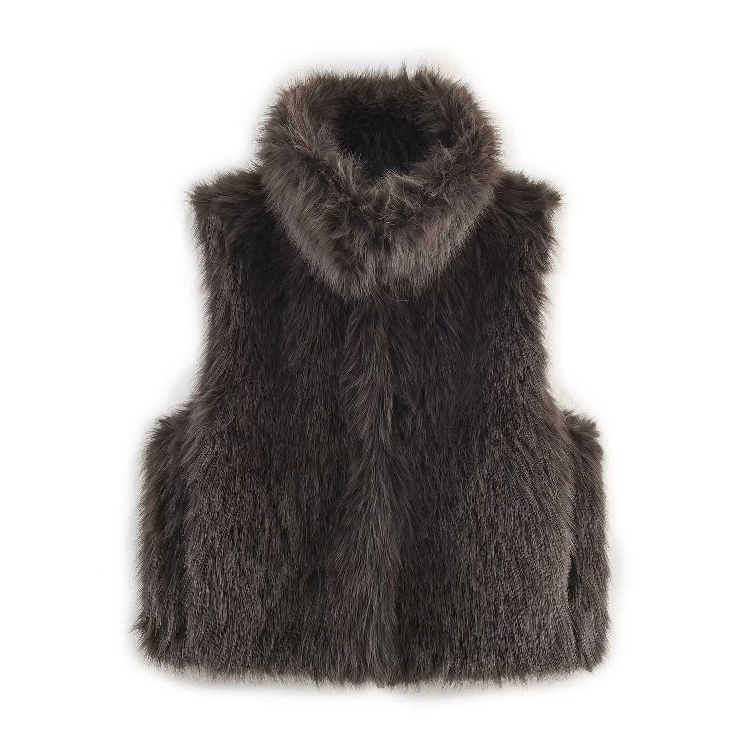2025 autumn new womens clothing sweet and fashionable high neck faux fur effect sleeveless standing collar vestT251129