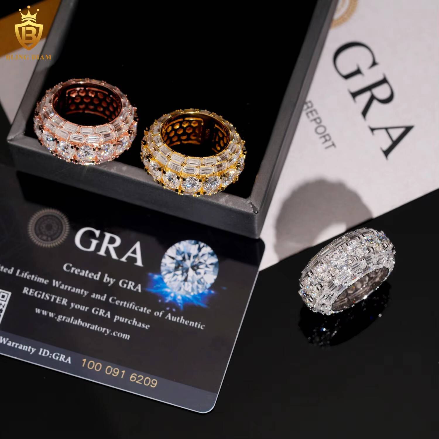 HotSale 925 Sterling Silver Moissanite Ring Men Iced Out Moissanite HipHop Style Jewelry Ring Baguette Cut Pass Diamond Test GRA