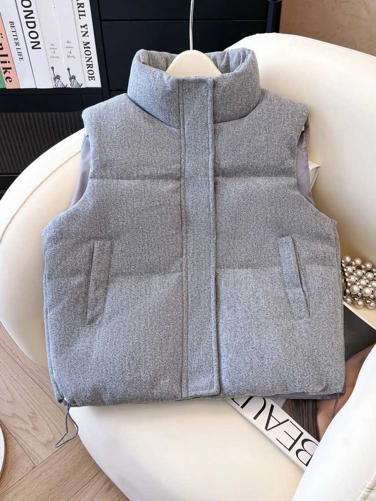Autumn Winter Women Casual Loose Stand-up Collar Down Cotton Vest New Korean Version Thickened Solid Color Versatile VestT251129