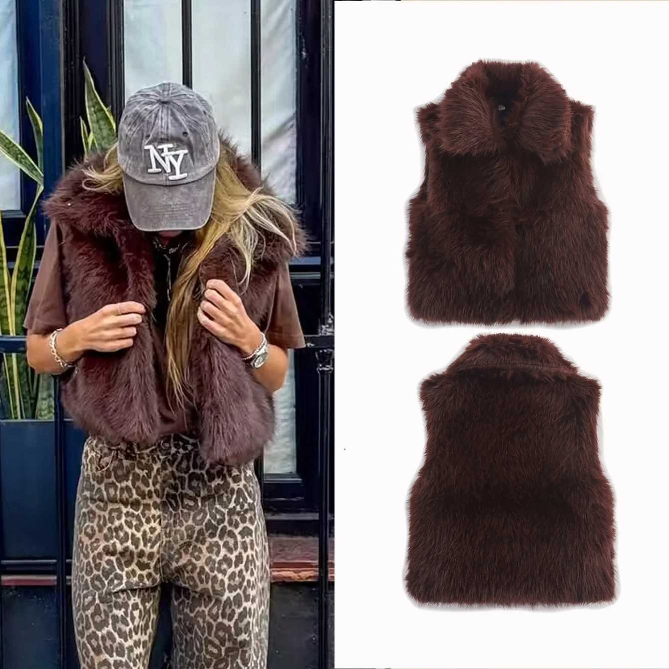2025 Autumn Solid Womens Thick Warm Faux Fur Waistcoat Sleeveless Lapel Collar Front Hook Female Outerwear Fashion Chic Vest ToT251129