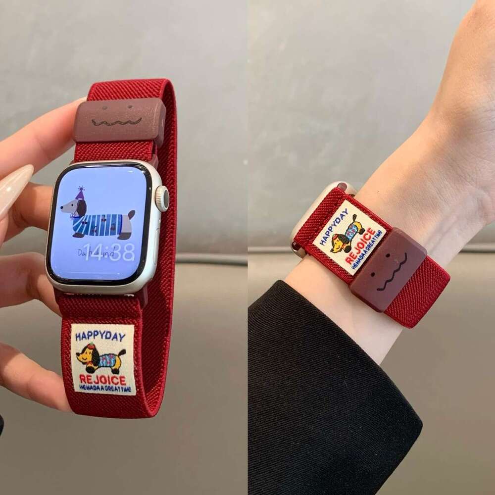 Compatible with iWatch 10 Strap Cute Dachshund Graffiti Plain Magnetic Buckle Apple Watch 9 8 iPhone 17 16 15 14 13