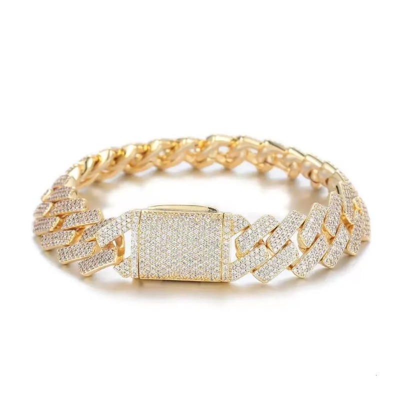 15mm Wide Vvs Moissanite Diamond Hip Hop Iced Out White Gold Cuban Bracelet