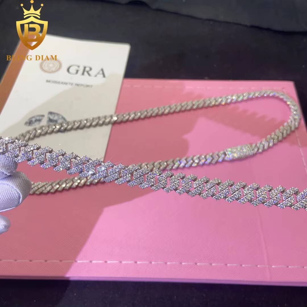 Hot Sale Fashion 10mm Cuban Chain 925 Silver Mosainite Iced Out Jewelry VVS1 Moissanite Hip Hop Pass Diamond Tester with GRA