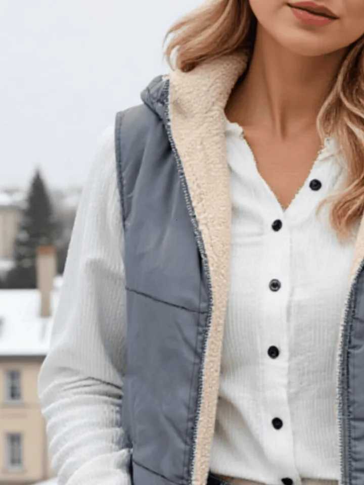 Thickened Cotton Padded Vest Zipper Womenwear Fleece Hooded Coat Lining Warm Winter Outdoor Casual Fashion Cotton Padded VestT251129