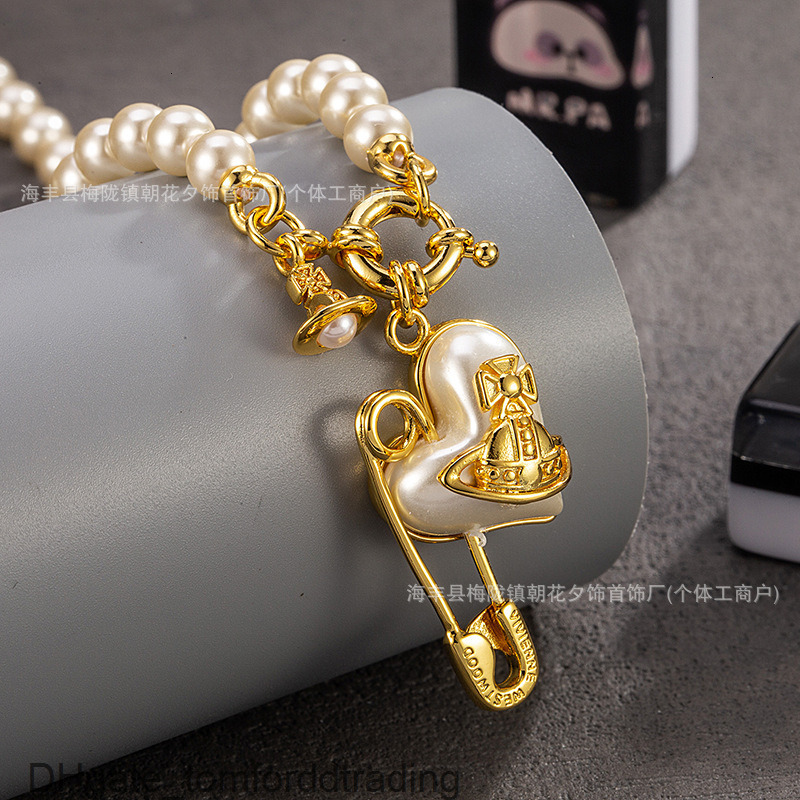 west wood viviennenity Vivienme Vivvienne High Version Empress Dowager Love Pin Shell Pearl Necklace for Women Classic Saturn Set UUBY
