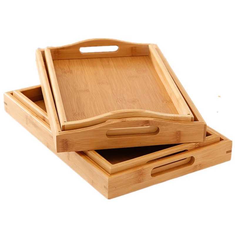 Wide Bamboo Organizer Tray Storage Bin with Handles for Cutlery Serving Spoons Cooking Utensils Teapot Teacup Y251129