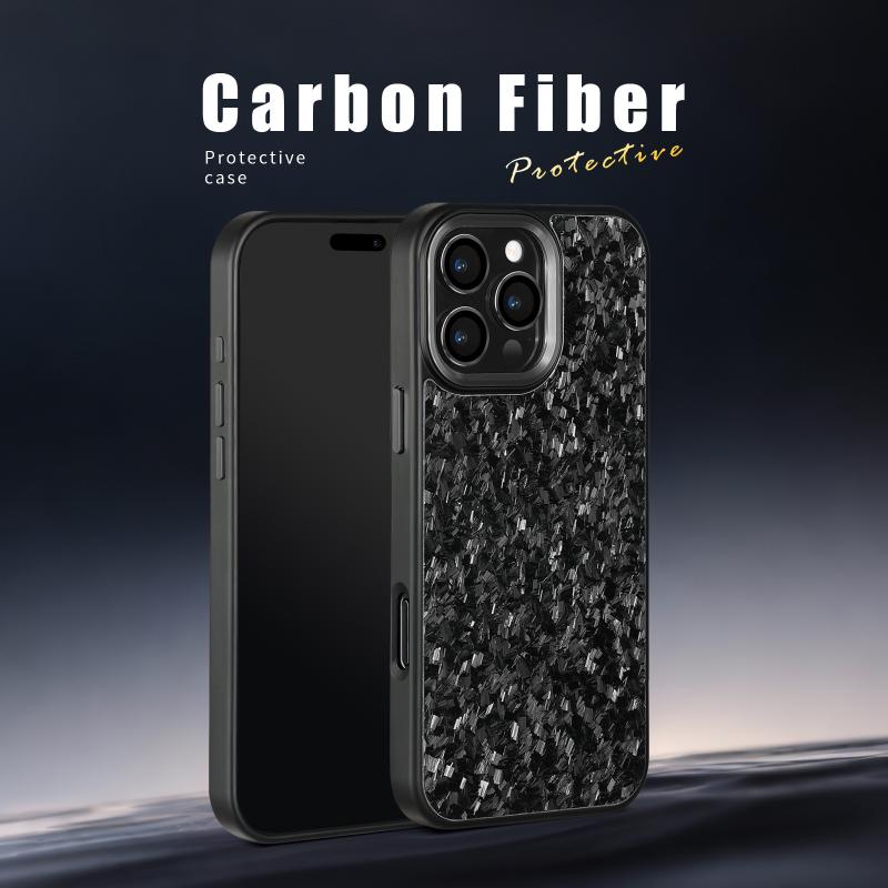 Black Metal Button Carbon Fiber Phone Case for iPhone16 Pro Max 15 Apple 14 13 12 Forged Carbon Fiber