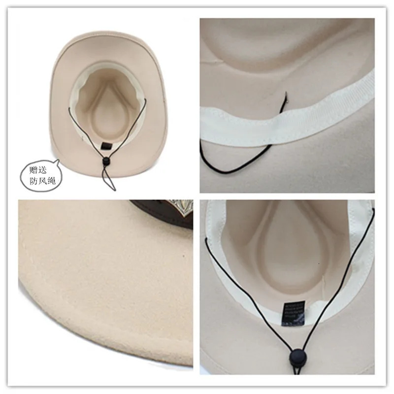 Woolen Bowler Hat Jazz Fedoras Men Women Rolled Brim Western Cowboy Hat Braided Coffee Rope Decor Panama Riding Felt Cap 251228