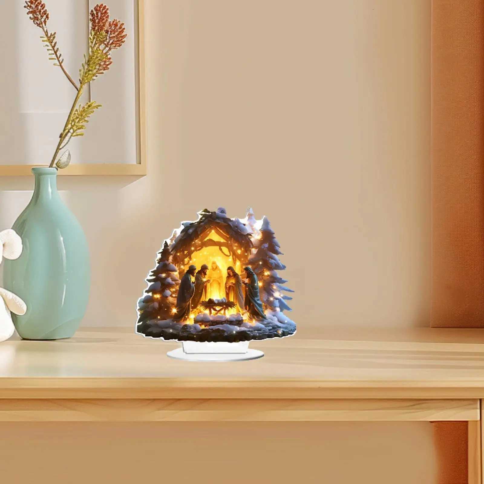 Christmas Nativity Scene Figurine Acrylic Statue Religious Gift Collectible Centerpiece Holy Family Table Ornament for Shelf H251129