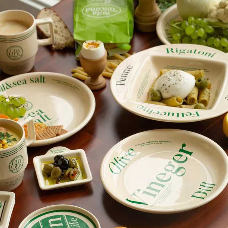 Luxury Korean Style Ceramic Breakfast Tableware Set Ins w Letter Coffee g Soup Dessert Plate Sauce Dish French Container Y251129