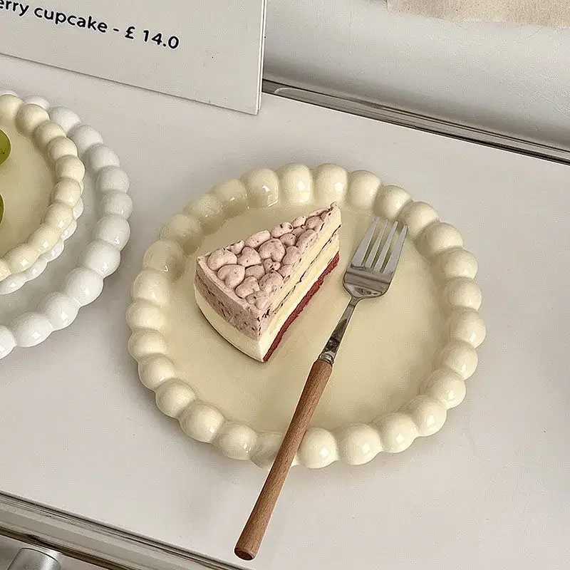 Luxury Ins Ceramic Plate Bead Ordering Plate Milk Whisper Korean Wind Bead Edge Dessert Plate Breakfast Dish He Tableware Y251129