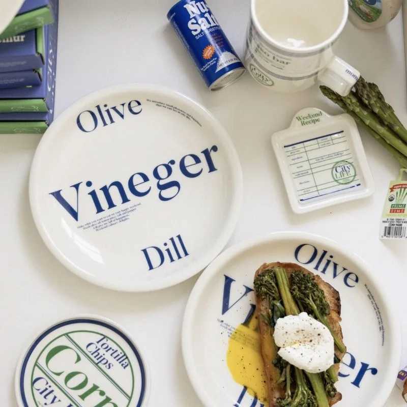 Luxury Korean Minority Letter Plate Dessert Bowl Breakfast Dim Sum Dessert High- Dinner Plates Tableware Y251129