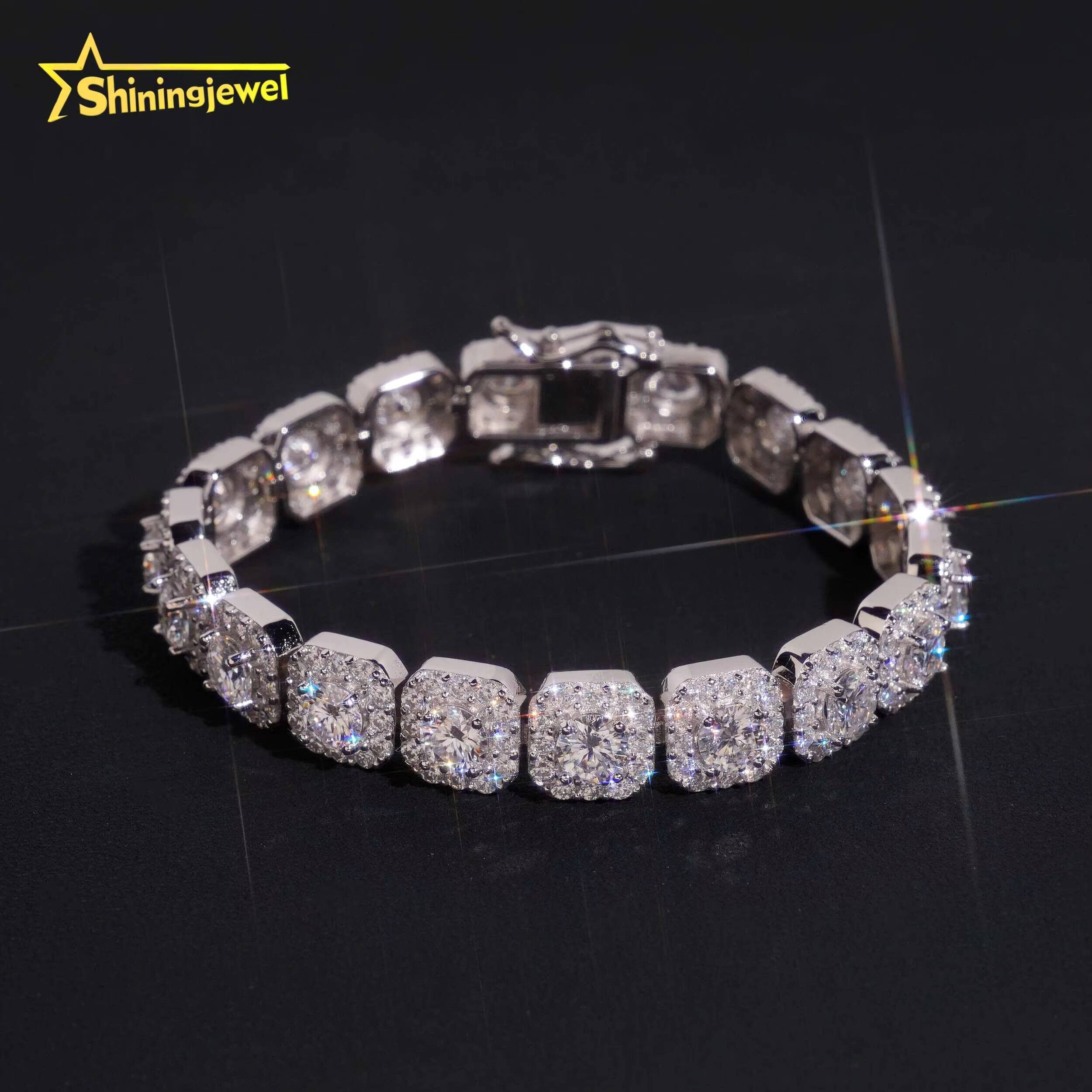 10mm Iced Out Halo Sugar Bracelet 925 Silver Cuban Bracelet Hot Sale Moissanite Diamond Miami Bracelet Hip Hop Jewelry