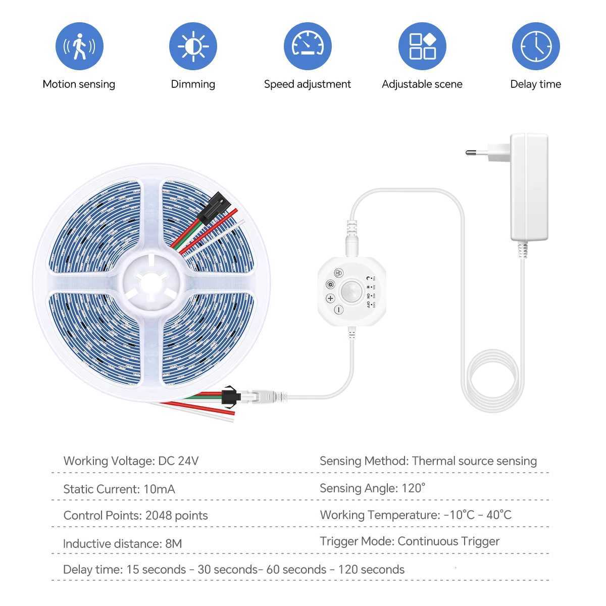 Running Water Flow Chasing LED Strip Lights 24V Motion Sensor Self-adhesive Tape Light For Stair Corridor Ceiling Room Decor M251129
