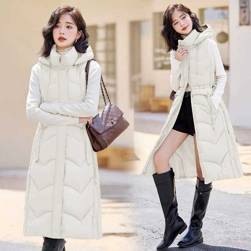 Autumn Winter Women Sleeveless Waistcoat Warm Puffer Jacket Ultra Light Mid Long Down Cotton Vest New Female Outwear Casual TopsT251129