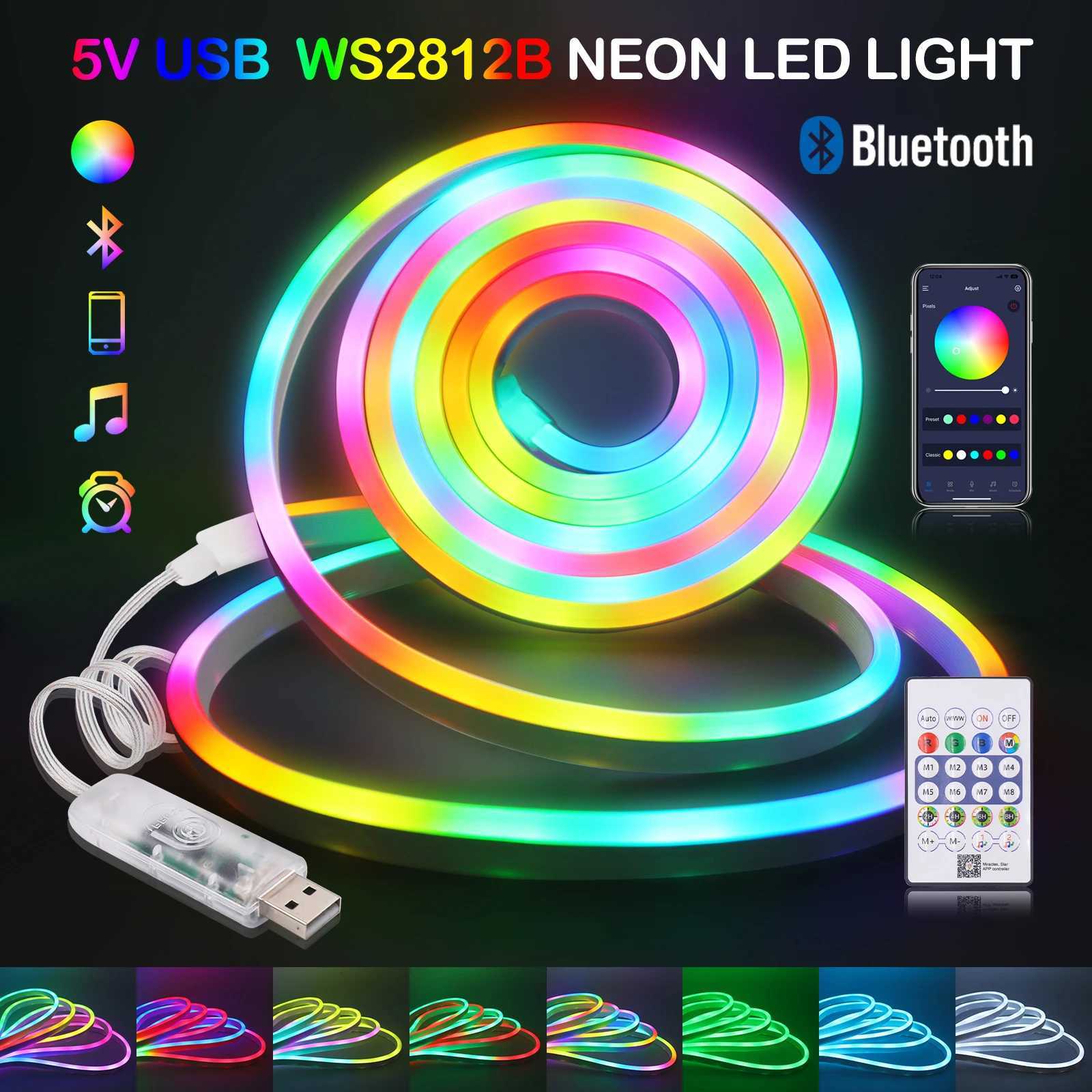 USB WS2812B Flexible LED Neon Light Strips 7X13MM RGB DIY Pixel Addressable Diode Tape Lamp Works with Bluetooth Music Sync IP67 M251129