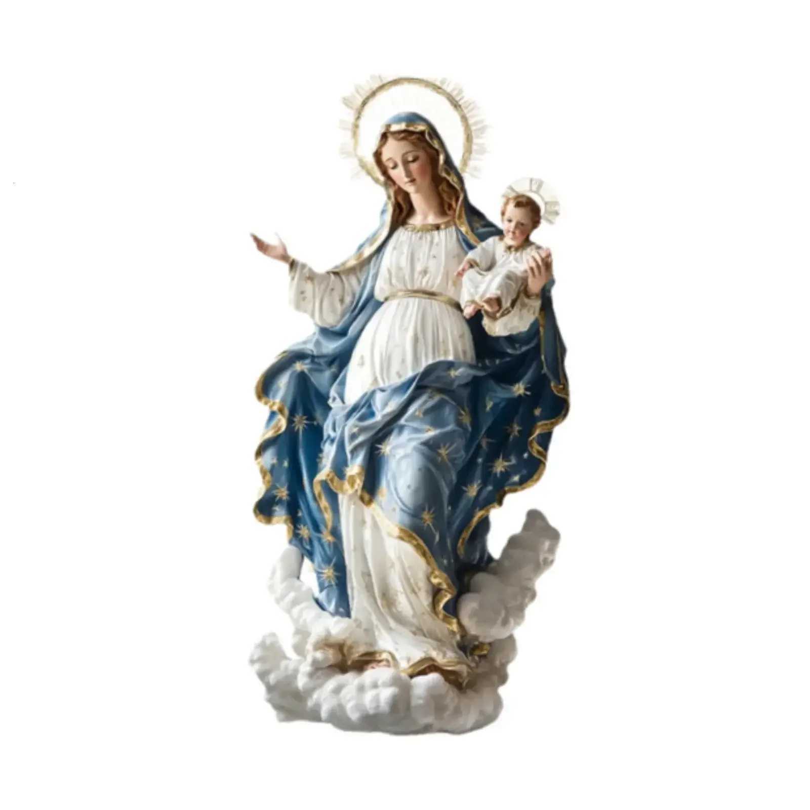 Blessed Mary Figurine Christmas Scene Decorative with Child Jesus Tabletop H251129