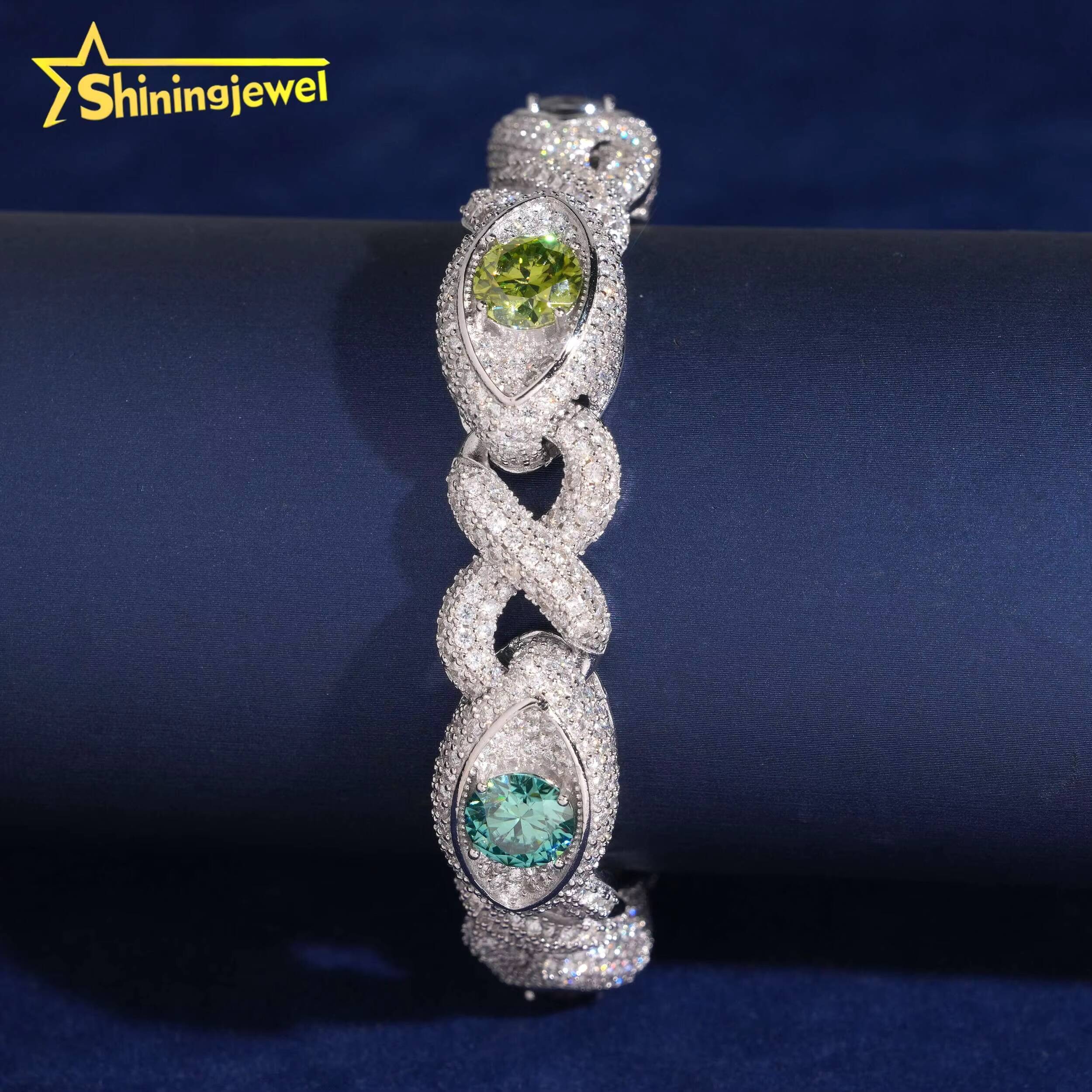 13mm Color Eye Cuban Bracelet 925 Silver Hot Sale Moissanite Diamond Miami Bracelet Hip Hop Jewelry Pass Diamond Tester