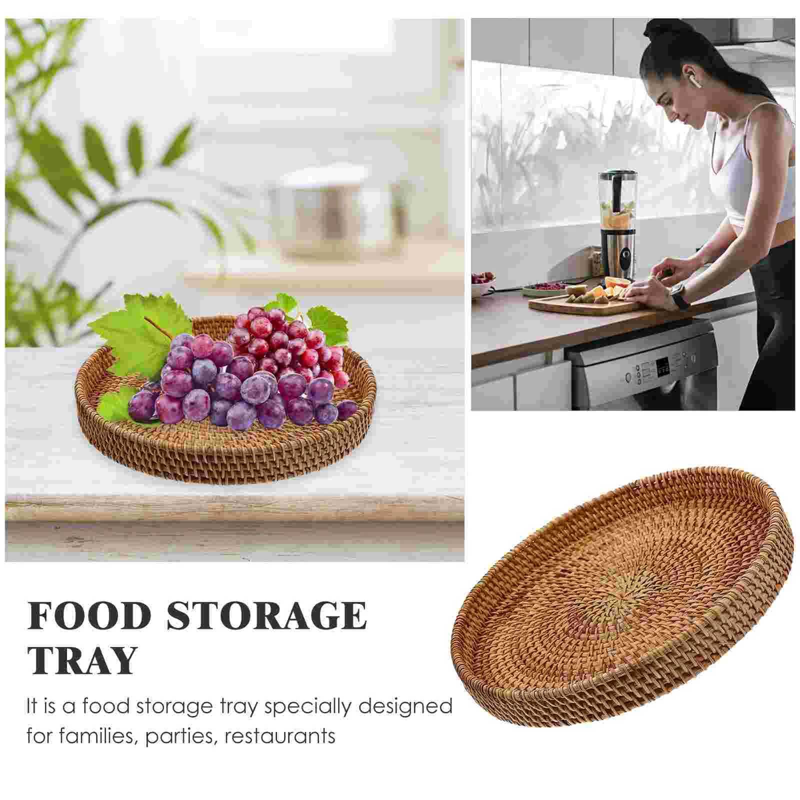Multifunction Rattan Storage Basket Food Tray Woven Bread Multi-function Coffee Y251129