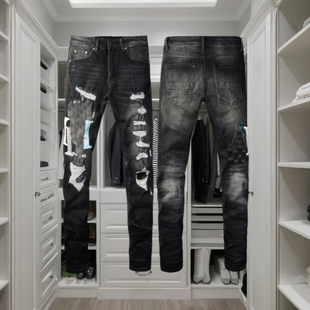 new Designer Mens jeans black jeans ksubi jeans High Street Hole Star Patch Men's womens star embroidery denim jeans stretch slim-fit trousers true jeans