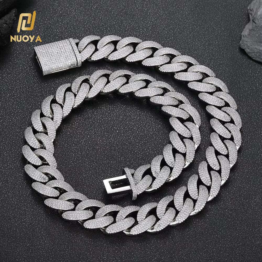 NUOYA Fine Jewelry 4 Row Full Diamond Cuban Chain 20MM Micro Pave CZ Stone Iced Out Hip Hop Jewelry Cuban Necklace for Women