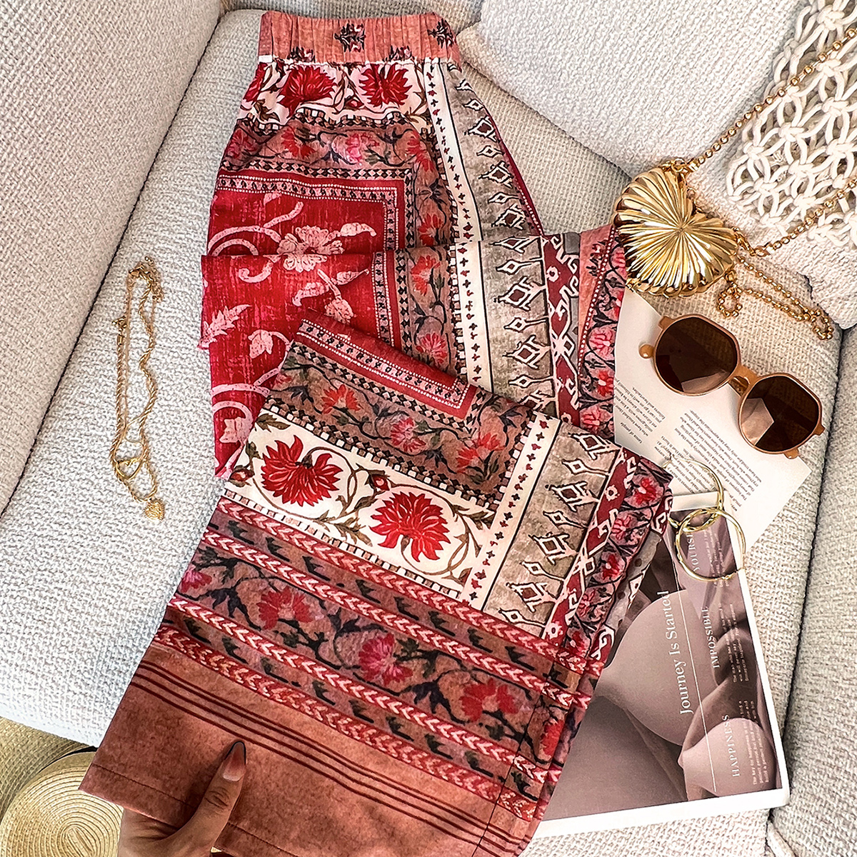 Women's Boho Digital Print Pants: Young Fashion Style, Casual Comfortable Loose-Fit Trousers with Floral Ethnic Pattern, Elastic Waist Daily Wear